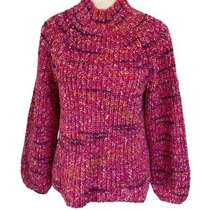 Gap Womens Fuschia Marled Soft Cotton Blend Knit Mock Neck Sweater- Sz-M